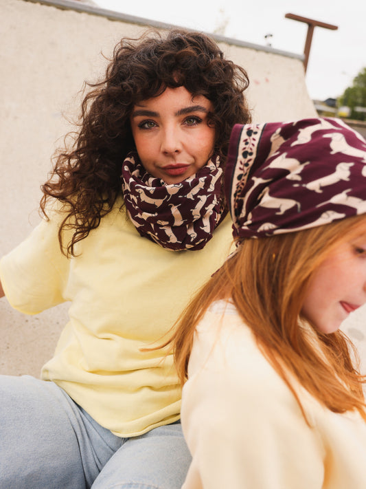 Duo Foulard Matchy Matchy 1 grand et 1 petit Teckel prune