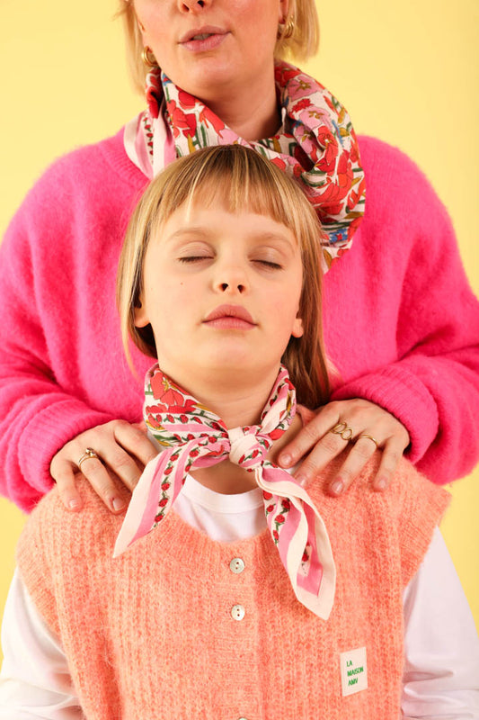 Duo Foulard Matchy Matchy 1 grand et 1 petit Floral rose