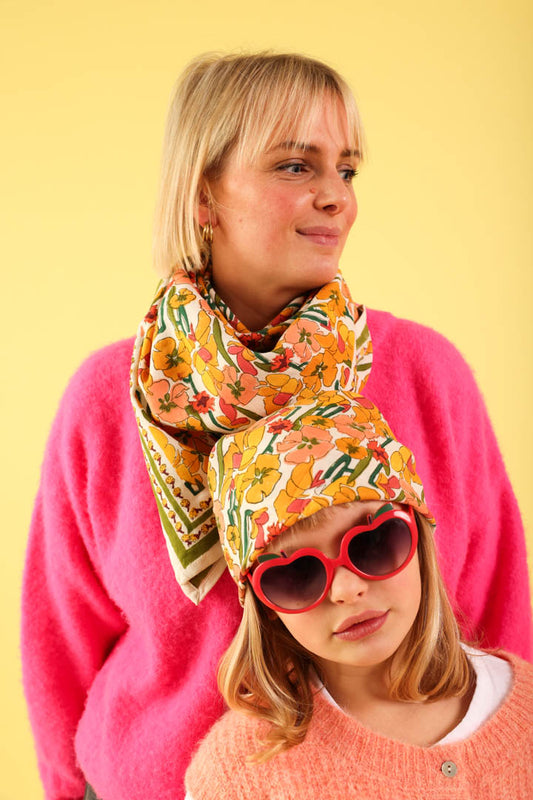 Duo Foulard Matchy Matchy 1 grand et 1 petit Floral ocre