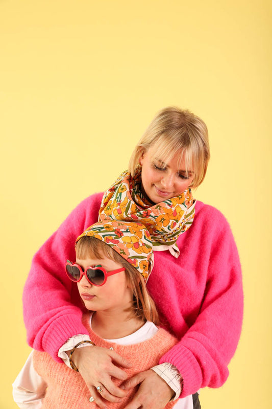 Duo Foulard Matchy Matchy 1 grand et 1 petit Floral ocre