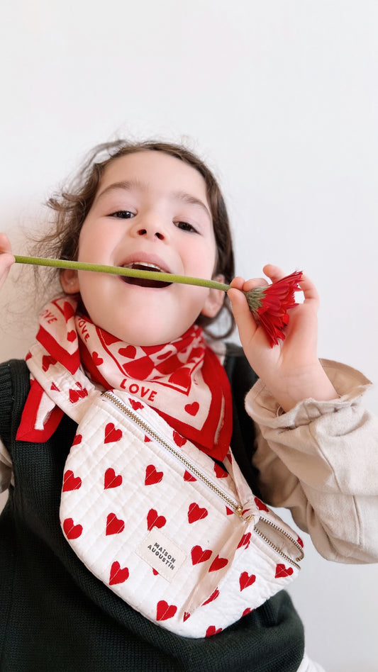 Foulard Bébé Enfant Coeur Rubis 50 cm