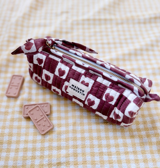 Trousse Ecolier Coeur Prune